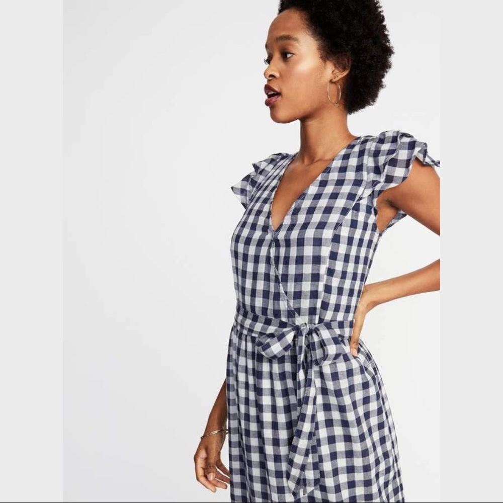 Old Navy Ruffle-Sleeve Gingham Waist-defined Tie Waist Midi Dress Size L - Picture 3 of 11
